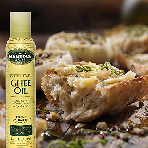 MANTOVA GHEE BUTTER SPRAY WITH OLIVE OIL AND AVOCADO OIL – HIGH IN NATURALLY BALANCED OMEGA FATTY ACIDS, PERFECT FOR HIGH-HEAT COOKING, BAKING, AND GRILLING, 5 FL OZ NON-AEROSOL SPRAY BOTTLE