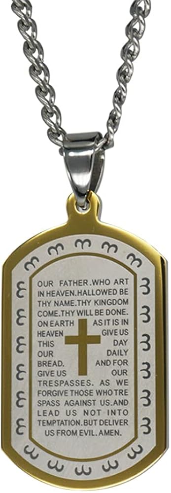 Bible Prayer Dog Tag, gift For Men Boys, 316l Stainless Steel Cross Lord’s Prayer Pendant With Chain, Catholic Jewelry Inspirational Necklace, Religious Bible Scripture Dog Tag | 