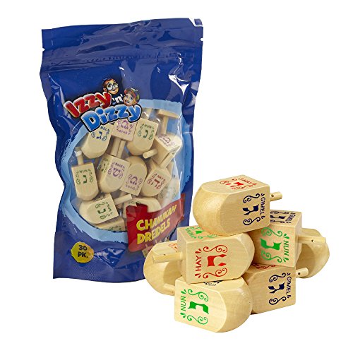 30 Medium Wood Dreidels - Classic Chanukah Spinning Draidel Game, Gift and Prize - Bulk Value Pack - By Izzy n Dizzy