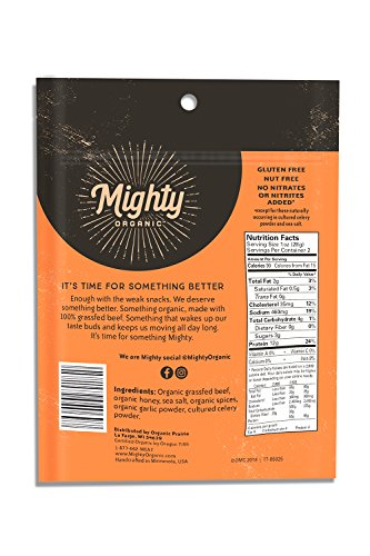 Mighty Organic 100% Grass Fed Beef Jerky, Gluten Free Snack, Original, 2 oz (Pack of 8)