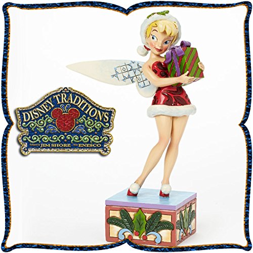 ディズニートラディション B00n6yslhg ティンカーベルとプレゼント 木彫り調フィギュア ピーターパン 置物オブジェ 注目ブランドのギフト