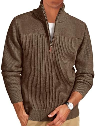 Zaitun Men's Quarter Zip Sweaters Polo Zip Up Pullover Waffle Knit
