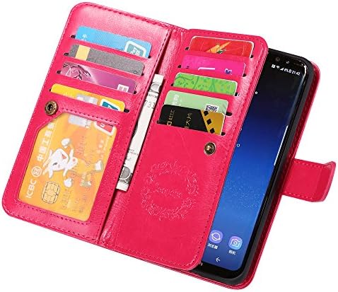 Samsung S8 Case, Joopapa Galaxy S8 Wallet case, Pu Leather Magnet Stand Wallet Credit Card Holder Flip Case Cover Built-in 9 Card Slots Case For Samsung Galaxy S8 (Pink)