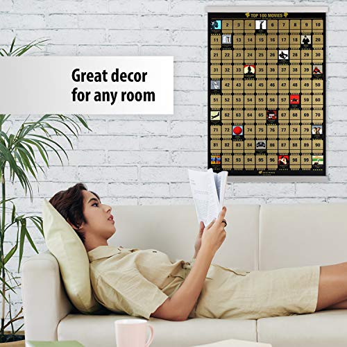 100 Movies Scratch Off Poster with Hanging Frame 17" (White) Iconic