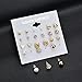 Auch 12 Pairs Dainty Crystal Pearl Stud Earrings in One Set,Silver