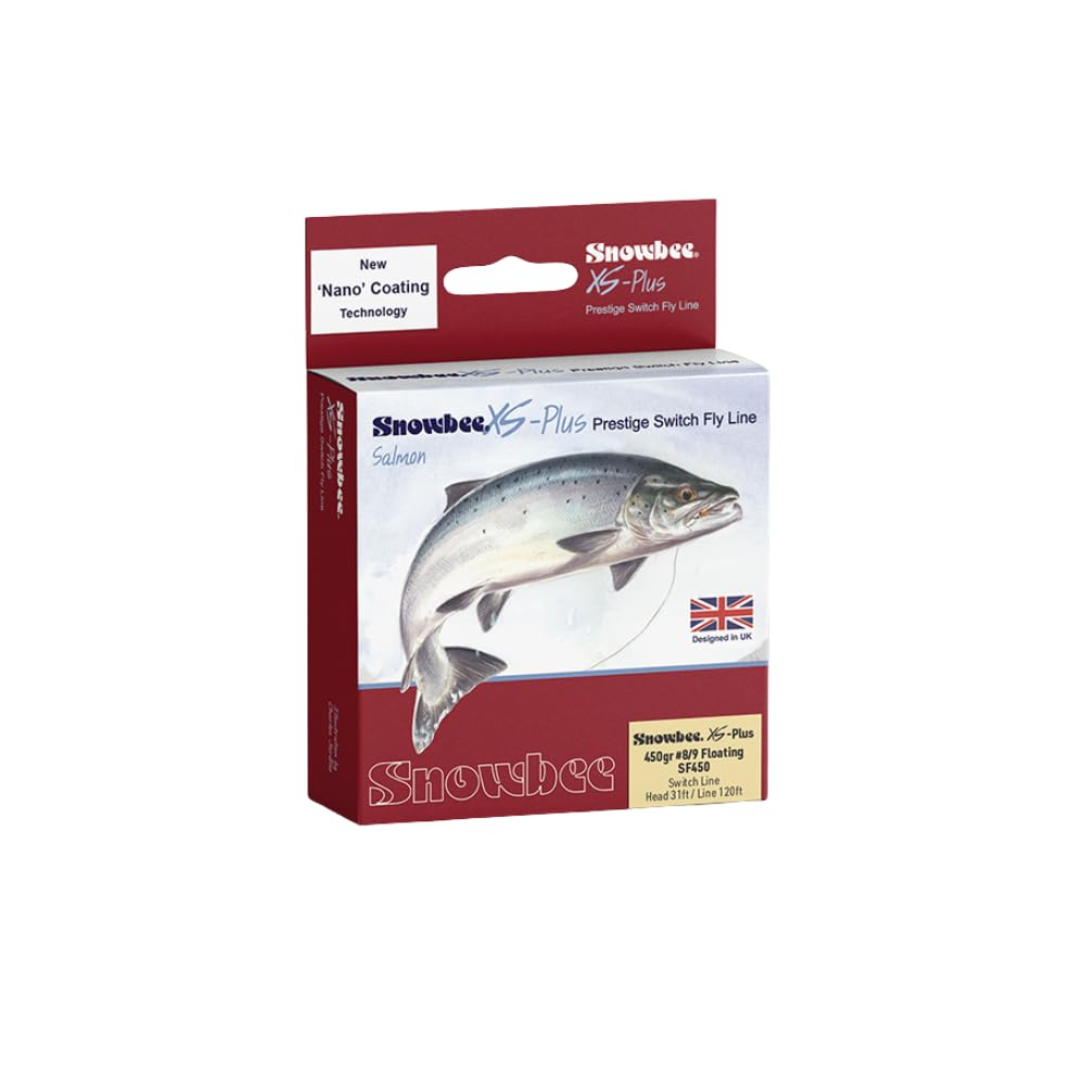 Snowbee XS‑Plus Prestige Switch Floating Fly Line, Ivory and Hi-Viz Orange, 350  Grains, #6/7 Short Head Skagit Profile for Salmon on Light Switch Rods