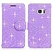 S7 Case, Galaxy S7 Wallet Case, Cellularvilla [Slim] [Card Slot] Premium Pu Leather Wallet Case [Wristlet] [Drop Protection] Flip Protective Stand Cover for Samsung Galaxy S7 G930 (Purple Glitter)