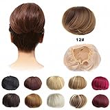 FESHFEN Bridal Hair Bun Updo Scrunchy Scrunchie Hairpiece Wig Hair Ribbon Ponytail Extensions Clips Straight Drawstring Hair Chignons Topknot Knot-12# Light Golden Brown