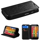 Wydan Leather Card Holder Wallet Case with Stylus Pen and Screen Protector for Motorola Moto G 2nd Gen - Black