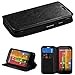 Wydan Leather Card Holder Wallet Case with Stylus Pen and Screen Protector for Motorola Moto G 2nd Gen - Black