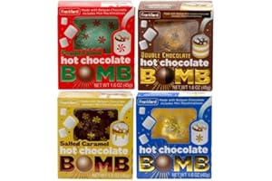 Hot Chocolate BOMB 4 Pack, Flavors include (1) Original Flavor Melting Ball, (1) Salted Caramel, (1) Double Chocolate, & (1) Peppermint Hot Cocoa Gift By Frankford Candy