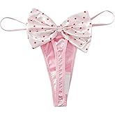 SHENHE Women's Satin G String Thong Low Rise Polka Dots Bow Sexy Thong Panty Underwear