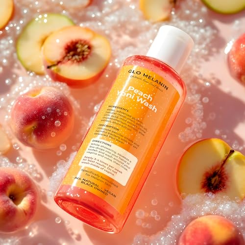 Glo Melanin Peach Yoni Wash with Aloe Vera, All Natural Feminine Wash for Women pH Balance, Hygiene Vagina Wash Soap for Women Sensitive Skin Safe