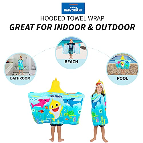Baby Shark Bath/Pool/Beach Soft Cotton Terry Hooded Towel Wrap, 24 in x