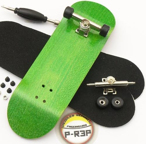 Peoples Republic Green Complete Wooden Fingerboard w Nuts Trucks - Basic Bearing Wheels