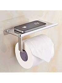 Bosszi Wall Mount Toilet Paper Holder, SUS304 Stainless Steel Bathroom Tissue Holder with Mobile Phone Storage Shelf, Brushed Aluminum