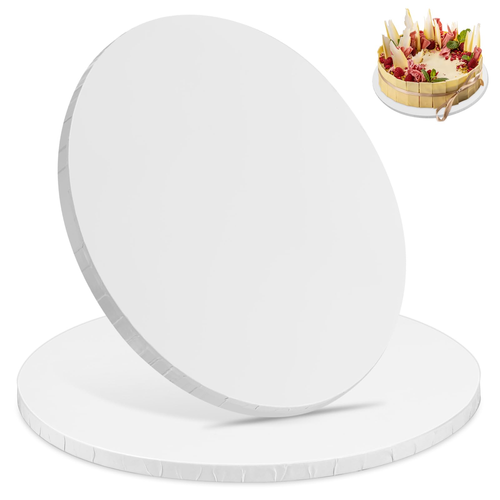 Photo 1 of 16 Inch Cake Boards, 2 pcs Cake Drums 1/2" Thick, White Cakes Corrugated Cardboard Rounds Base for Heavy or Multi Layer Cakes, Dessert, Crafts Display