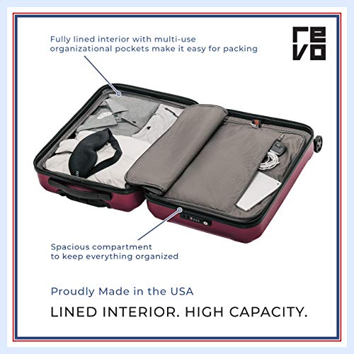 REVO Arro Hardside Luggage with Spinner Wheels, Made in USA, CarryOn