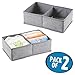 mDesign Soft Fabric 2 Section Dresser Drawer and Closet Storage Organizer for Child/Kids Room, Nursery, Playroom - Divided Organizer Bin - Textured Print, 2 Pack - Gray