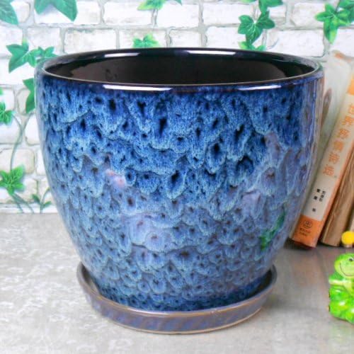 Amazon Com Ceramic Home Garden Modern Fashion Large Flower Planter Pot With Saucer Tray Outside Peacock Pattern Garden Outdoor
