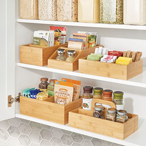mDesign Bamboo Wood Food Storage Bin with Divided 3 Compartments and