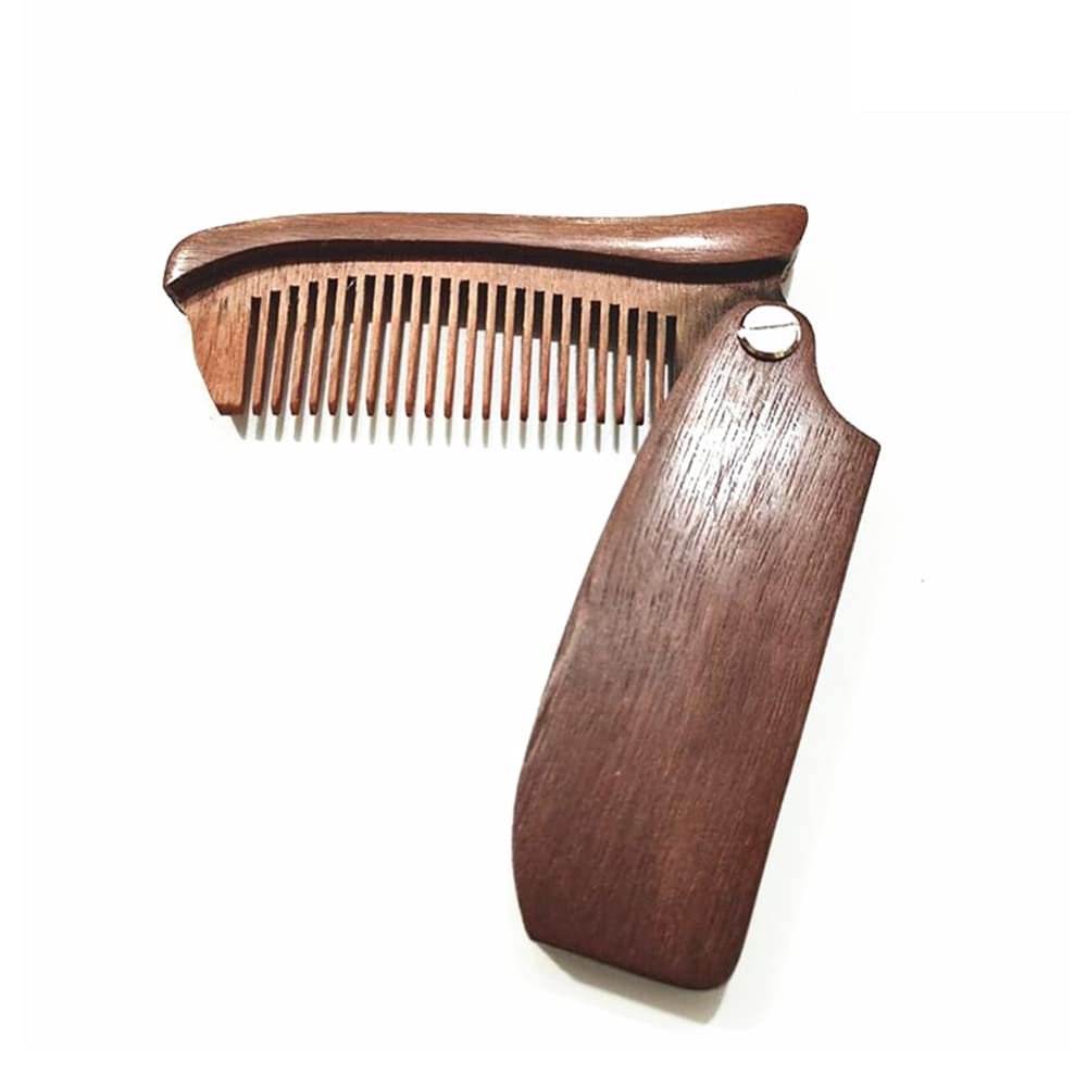 Red Sandalwood Wood Foldable Beard Hair Combs for Men Pocket Fine Tooth Mustache Combs Small Portable Folding Wooden Bangs Comb
