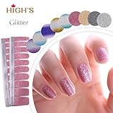 HIGH'S EXTRE ADHESION 20pcs Nail Art Transfer Decals Sticker Glitter Series The Cocktail Collection Manicure DIY Nail Polish Strips Wraps for Wedding,Party,Shopping,Travelling (Fuchsia)