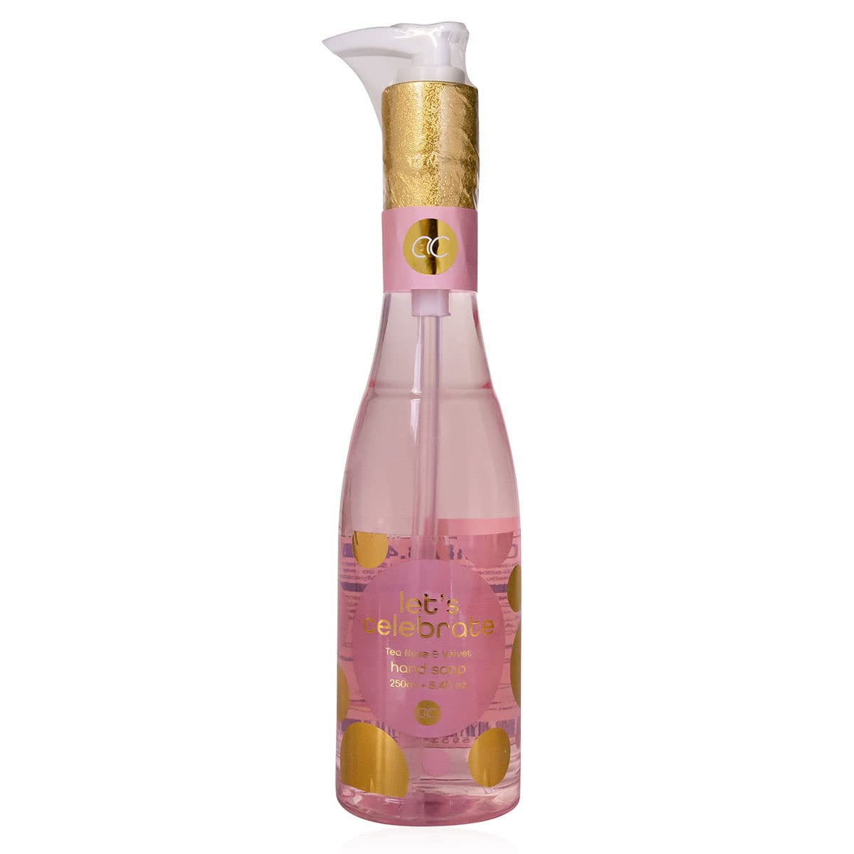 accentra LET'S CELEBRATE Hand Soap in Champagne Bottle, 250 ml Hand Soap in Pump Dispenser, Liquid Soap, Tea Rose & Velvet Fragrance, Refillable