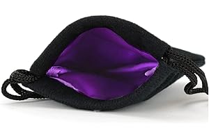 EASY ROLLER DICE CO. Small Dice Bag 3.75x4 Inch Velvet Double Stitched Snag Proof Satin Lining - Holds 21 Dice Comfortably - Purple Interior with Black Exterior