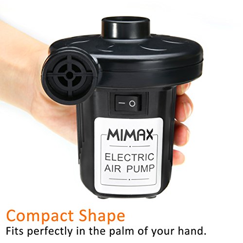 MIMAX Electric Air Pump Air Mattress Pump Portable Air Pump Quick-Fill Inflator Deflator 110V AC/12V DC with 3 Nozzles for Inflatables Air Bed Boat Raft Mattress Outdoor, Car Use, Indoor, Black