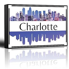 City Skyline Series - Charlotte - Colorful Urban Art - Sunsets and Silhouettes Famous Buildings and Landmarks - Canvas Art Home Art - 12x18 inches