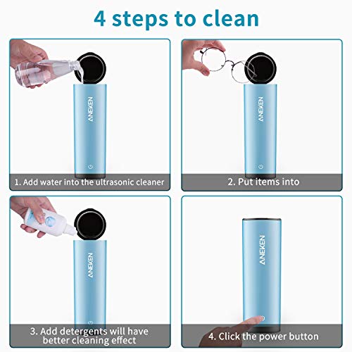 Aneken Ultrasonic Cleaner, Professional Portable Ultrasonic Glasses Cleaner / Jewelry Cleaner for Eyeglasses, Jewelry, Diamonds, Sunglasses, Rings and more, Blue