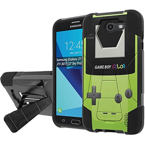 [Nakedshield] Phone Case For Samsung [Galaxy J7/J7V[2017][J7 Prime/Perx/Sky Pro][Galaxy Halo] [Black/Black] Shock Proof [Screen Protector]- [Game Boy Color] Print Design