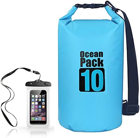 KIKAL Floating Waterproof Dry Bag Sack 10L, Protect your Items Safe, Dry, Clean for Boating, Kayaking, Beach, Fishing, Rafting, Swimming and Camping with Waterproof Phone Case, Blue