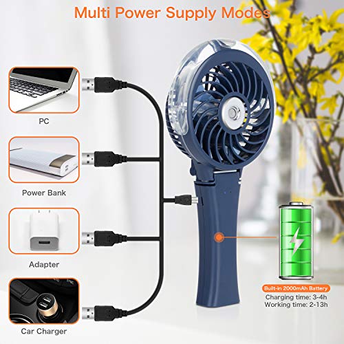 COMLIFE Handheld Misting Fan Portable Fan Facial Steamer-Rechargeable Battery Operated Fan, Foldable Travel Fan with Cooling Humidifier and Colorful Nightlight for Camping, Hiking, Outdoor (Blue)
