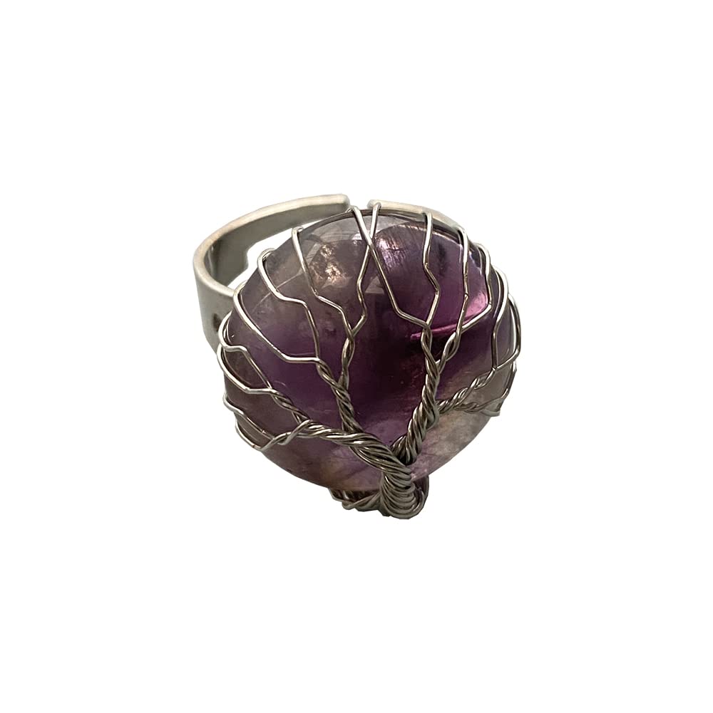 VIE Wire Wrapped Tree of Life Ring, 2cm, Amethyst
