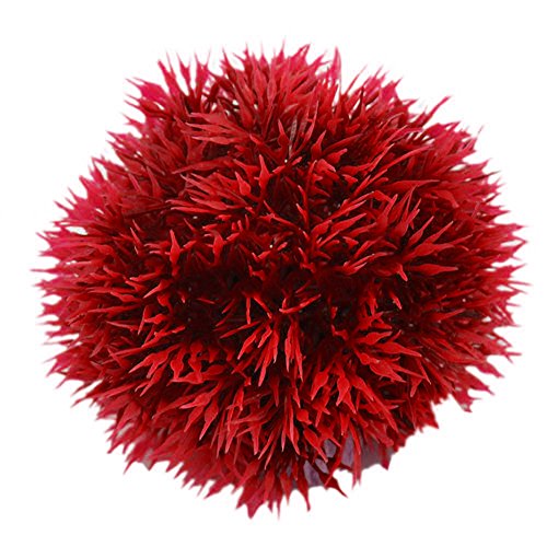 yingyue Aquarium Round Artificial Grass Ball Plastic Green Water Plant Fish Tank Decor – Red S