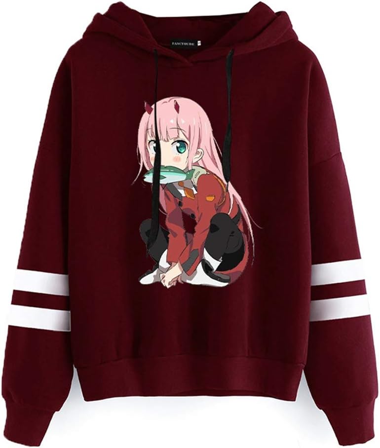 Peoria Darling in The FranXX: Zero Two Hooded Hoodie, Anime Sweatshirt with Front Pocket for Girls and Women