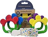 Ike & Leo Teething Toys - Bracelets: Baby Infant and Toddler WITH Pacifier Clip / Teether Holder, Best for Sore Gums Pain Relief, Eco Friendly BPA Free & Freezer Safe, Set of 4 Silicone Teethers