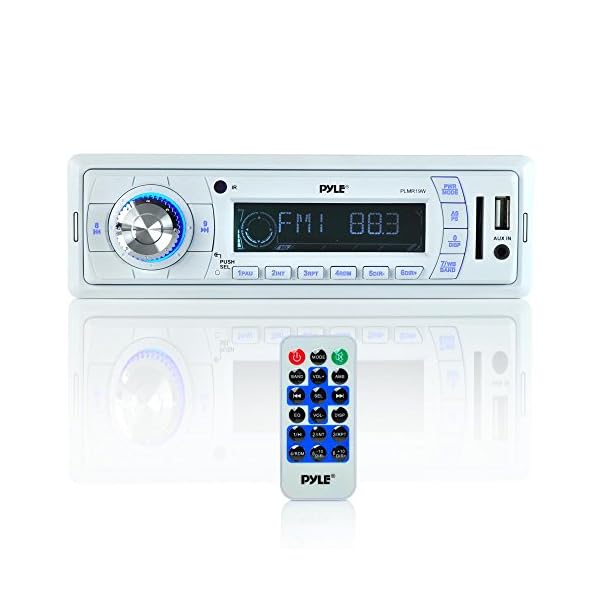 Pyle-PLMR19W-Stereo-Radio-Headunit-Receiver-Aux-35mm-MP3-Input-USB-Flash-SD-Card-Readers-Remote-Control-Weatherband-Single-DIN-White
