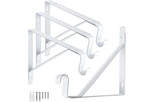 SUIMLMTA Closet Rod Bracket, Heavy Duty Shelf Bracket with Rod Holder, 11x 10-1/5 inch White Closet Rod Support Wall Mounted Clothes Hanger Pole Support Hooks, 4 Pack