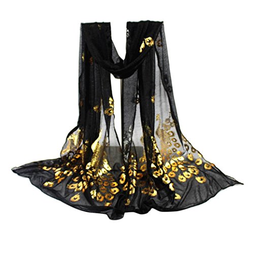 Bolayu Sexy Women Lady Multi-color Peacock Flower Scarf Long Soft Wrap Shawl Stole Pashmina Shawl (Black)