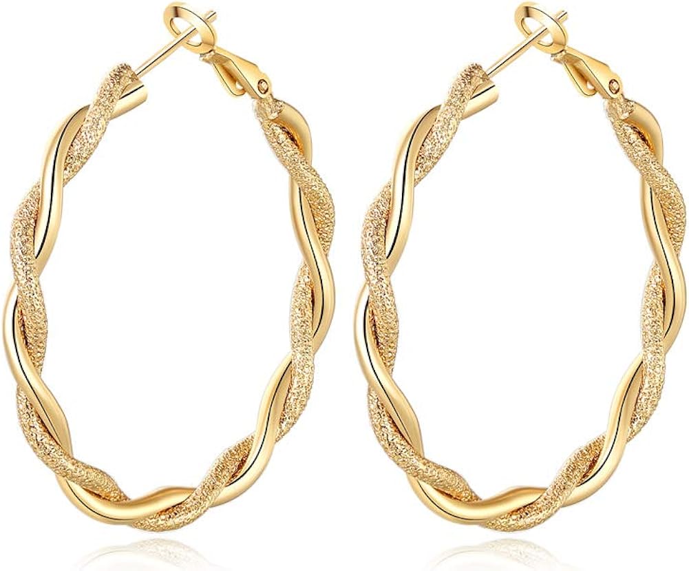YumayTwisted Rope Gold Hoop Earrings 9ct Gold Filled Creole for Girls or Womens(40mm) Amazon