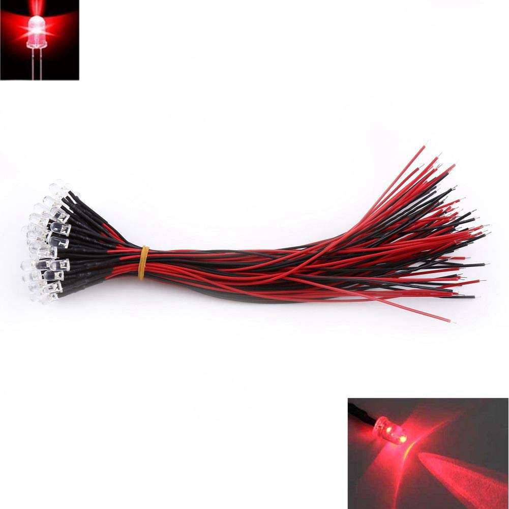 Acouto LED Leuchtdioden 5mm - 10 Stück Vorverdrahtet, 5-12V