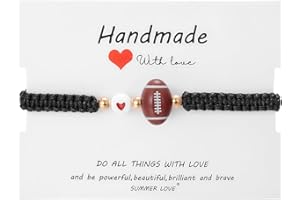 COLORFUL BLING Sports Ball Bracelets for Women Men Handmade Braided Football Baseball Basketball Soccer Rugby Rope Bracelet Adjustable Love Heart Charms Beaded Bracelets Sports Team Fans Jewelry Gifts
