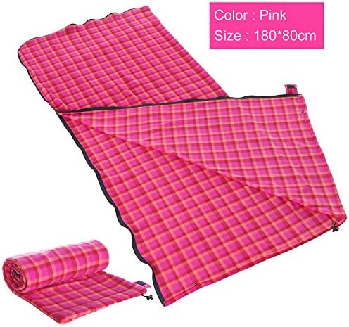 Microfiber Fleece Zippered Sleeping Bag, Travel Camping Sheet Sleeping Bag Liner, Envelope Sleep Sack Zippered Warm Roomy Liner Blanket with Carry Storage Bag (Pink)