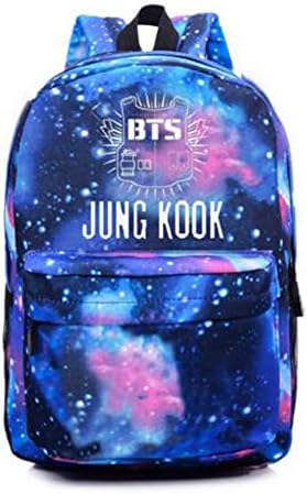 KPOP Bangtan Boys Blue Galaxy Pattern School Backpacks Travel Laptop Backpack Canvas Rucksack Daypack