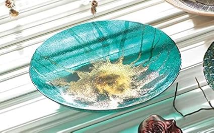 25 Home Decor Celestial Teal Decorative Glass Plate Bowl W