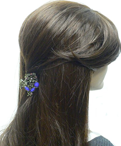 Set of 3 Small Metal Jaw Clips with Beads and Rhinestones U86420-1515-3jet/pur/offwhite