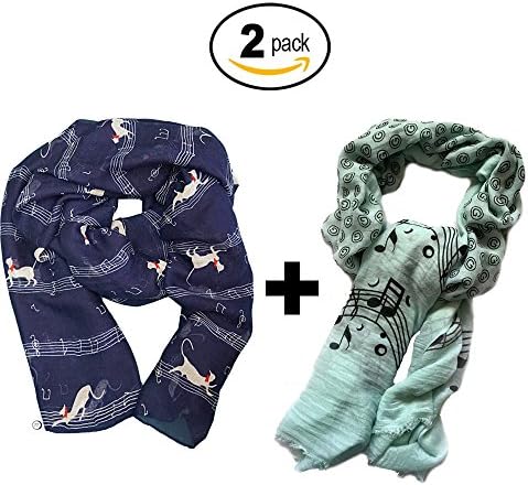 Crazy Cat Lady Musician Gift Set Idea - 1 Green Music Note and 1 Dancing Kitty Scarf (2 Item Bundle)